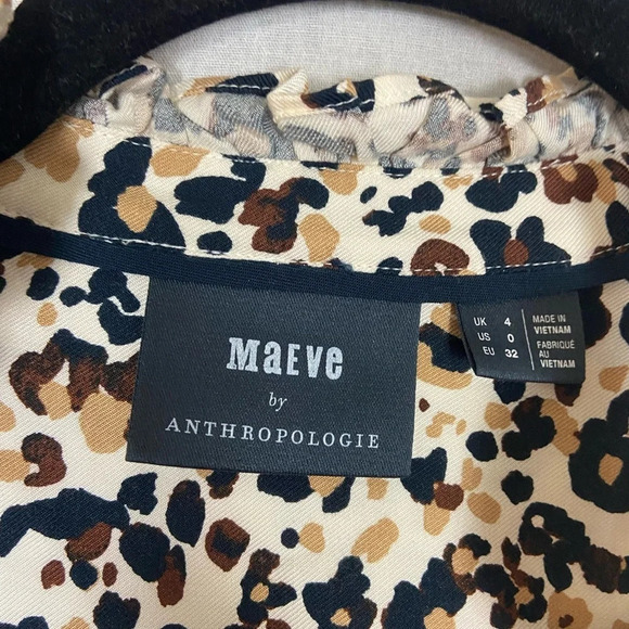 Maeve Anthropologie Katia Ruffled cheetah printed Button-down Blouse Sz 0 - Picture 10 of 15